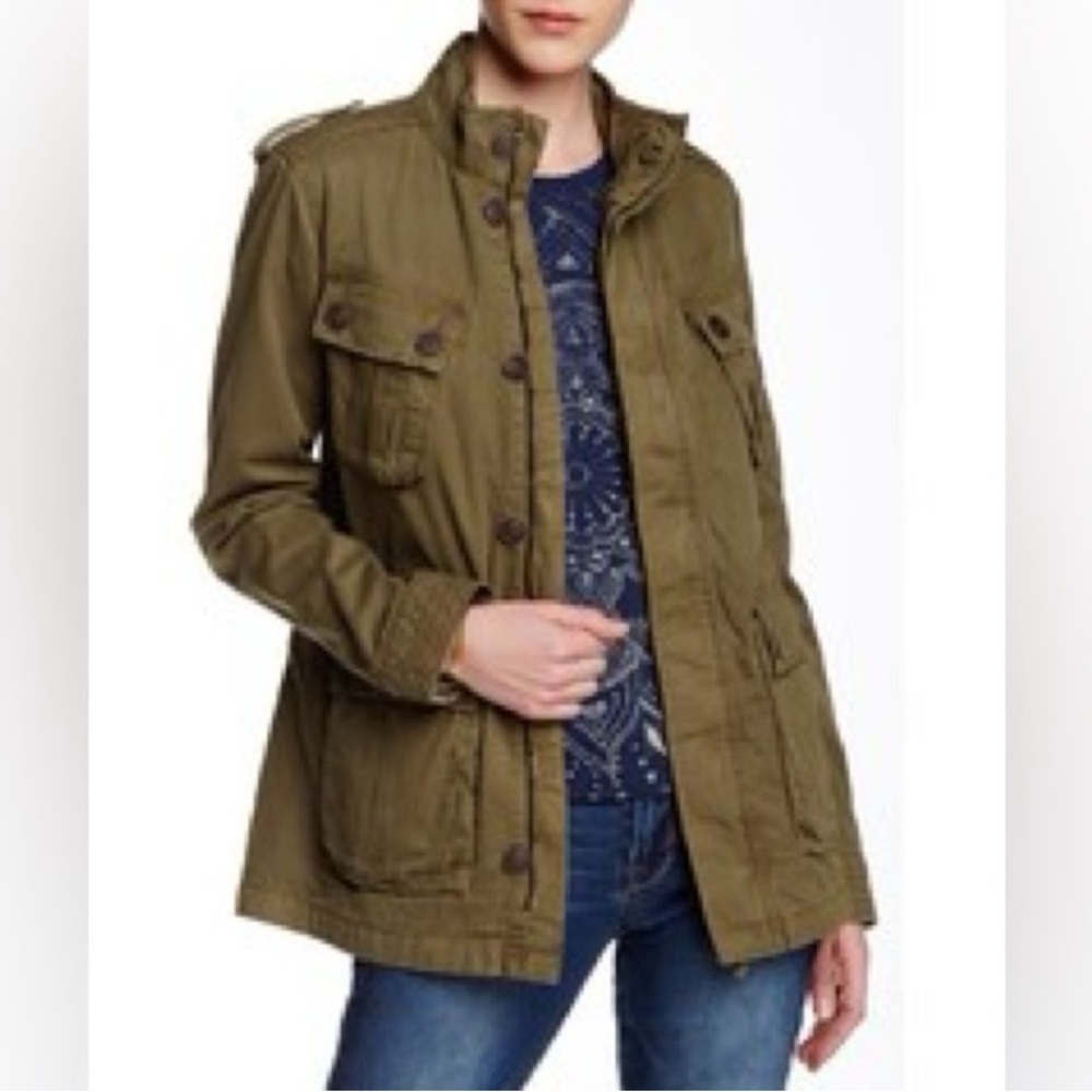 Lucky Brand Green Utility Jacket with Stand-Up Collar